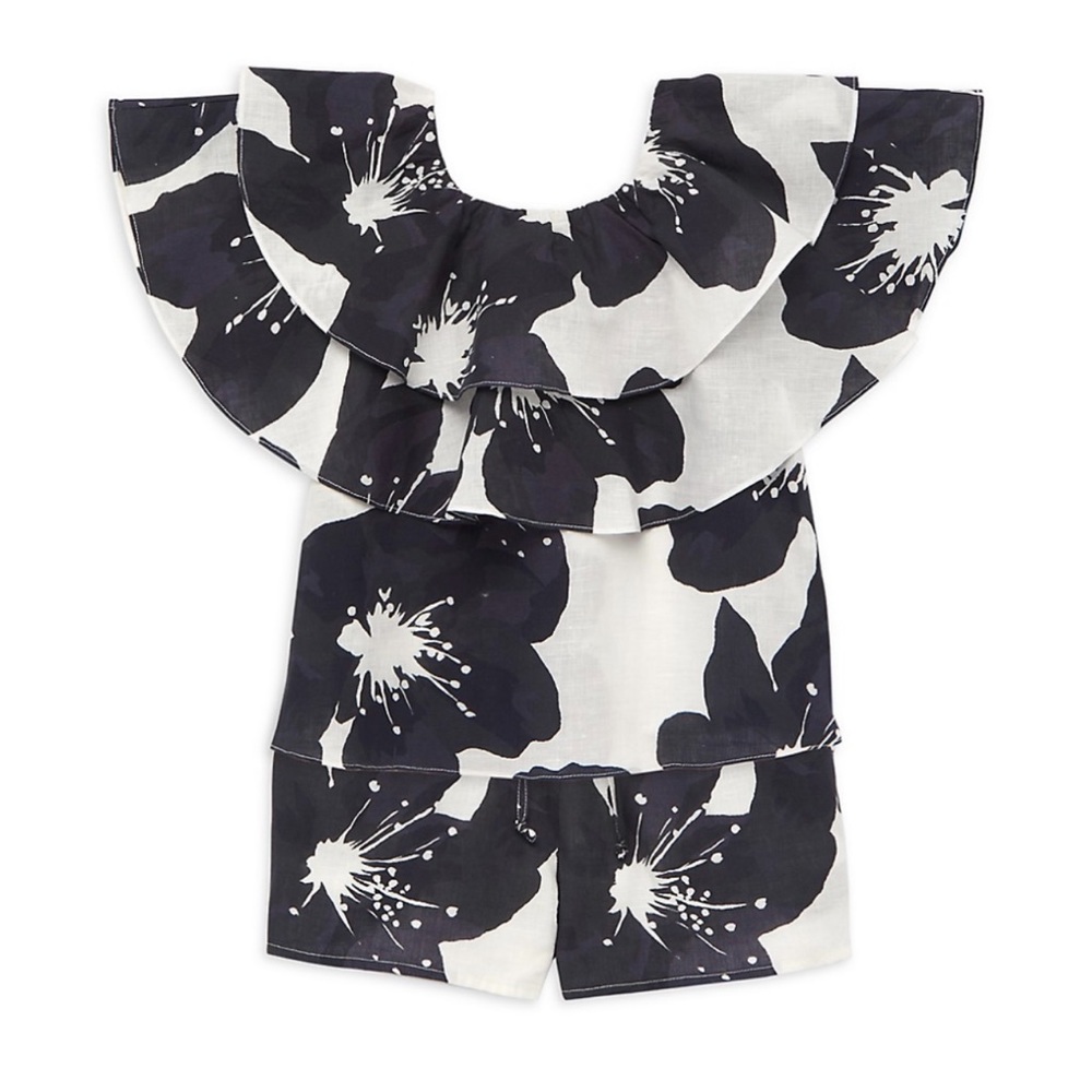 Something Navy floral linen ruffle set